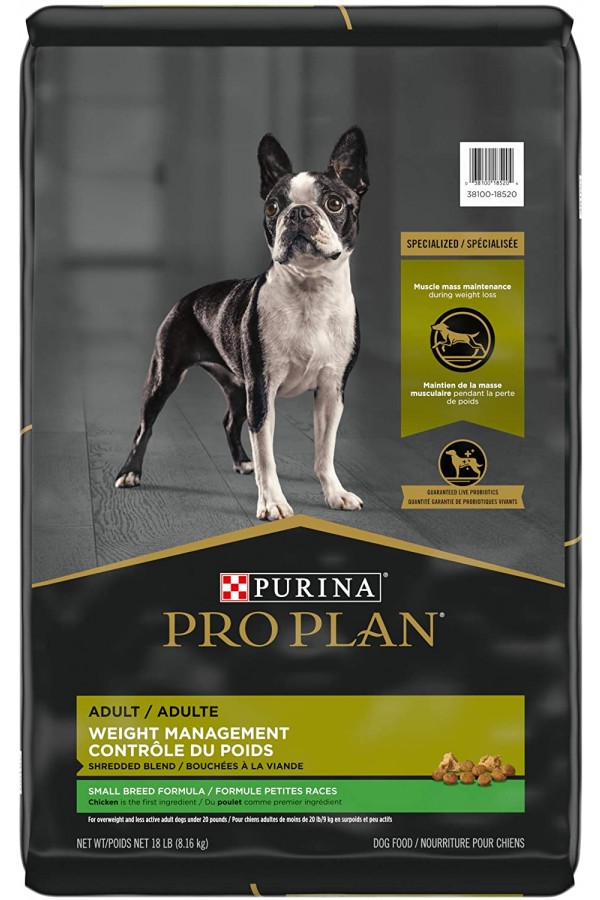 Purina Pro Plan with Probiotics Small Breed Dry Dog Food, Specialized Weight Management Shredded Blend
