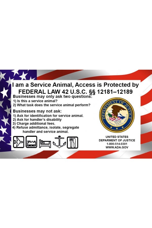 Service Dog Cards, 50 Double Sided ADA Info Cards explain your legal rights  by CNATTAGS