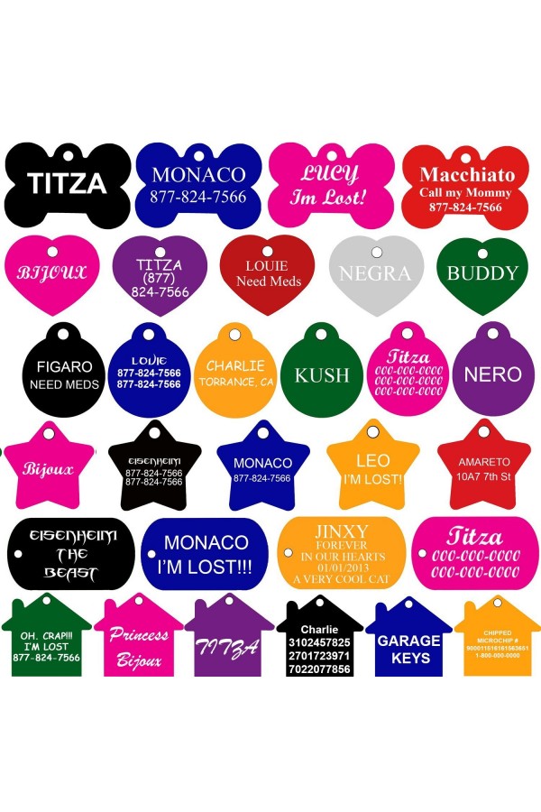As low as $0.99/each Bulk Price - Pet ID Tags Many Shape, 8 Colors, Personalized Front and Back Premium Aluminum For Dogs and Cats