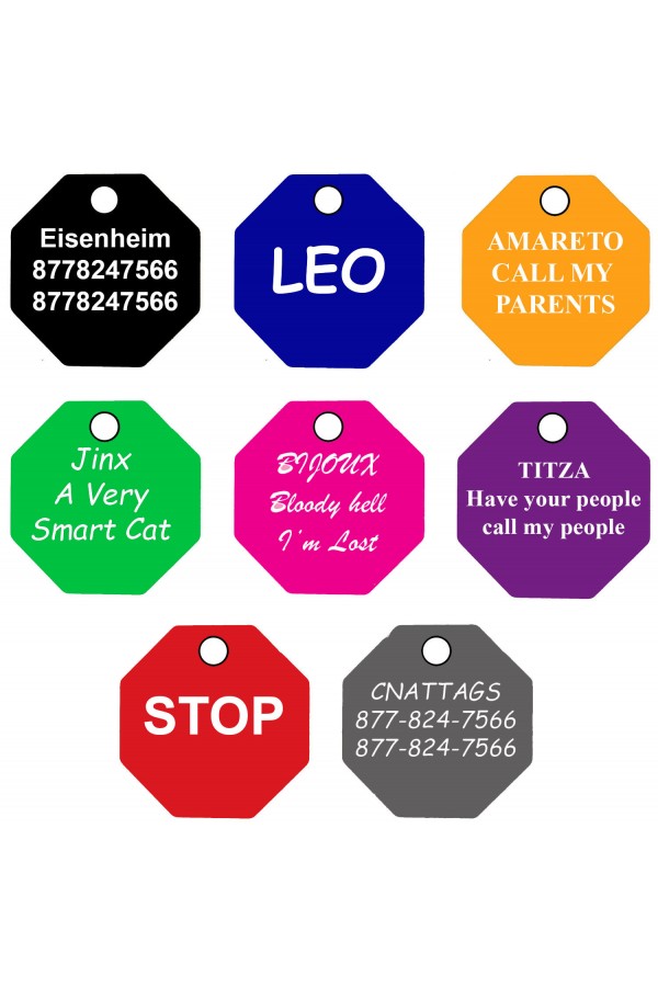 CNATTAGS Pet ID Tags Octagon Shape, 8 Colors, Personalized Premium Aluminum