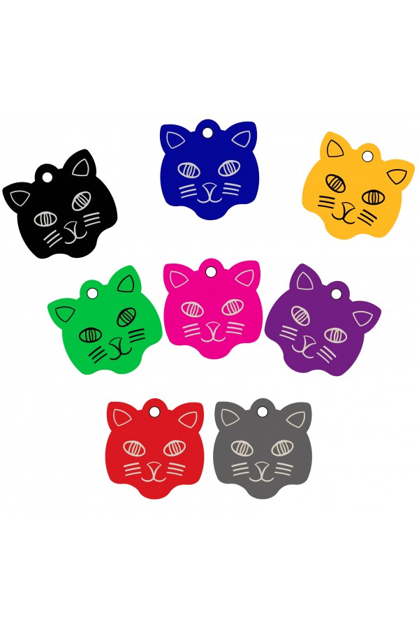 CNATTAGS - Pet ID Tags Cat Face Shape, 8 Colors, Personalized Premium Aluminum