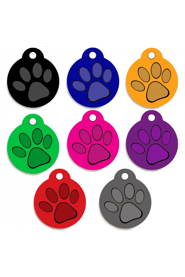 CNATTAGS - Pet ID Tags Round Paw Shape, 8 Colors, Personalized Premium Aluminum