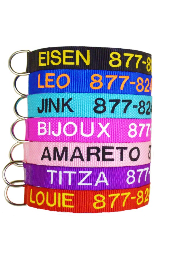 Embroidered Pet Collars - Personalized Collars For Dogs and Cats, Adjustable Sizes and Colors, Premium Nylon