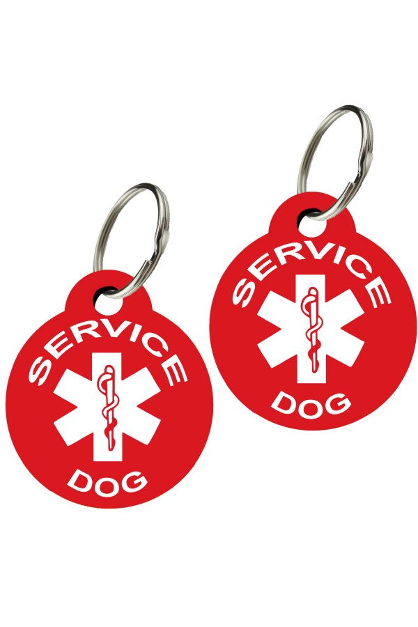 Service Dog - Pet ID Tags, Various Shapes and Colors, Doubled Sided Medical Alert Symbol , Premium Aluminum (Set of 2)