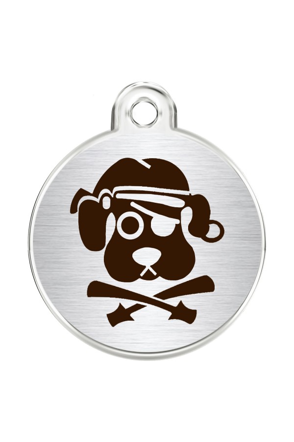 CNATTAGS Stainless Steel Pet ID Tags Personalized Designers Round Various Designs (Pirate Dog)