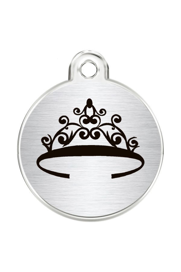 CNATTAGS Stainless Steel Pet ID Tags Personalized Designers Round Various Designs (Tiara)