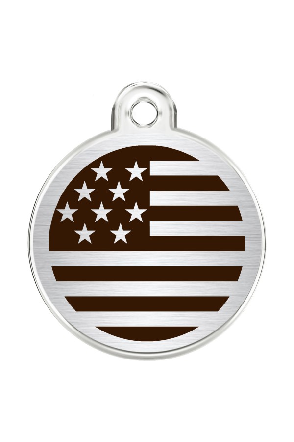 CNATTAGS Stainless Steel Pet ID Tags Personalized Designers Round Various Designs (USA FLAG)
