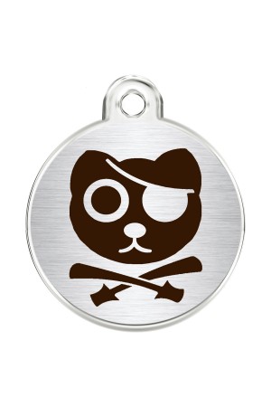CNATTAGS Stainless Steel Pet ID Tags Personalized Designers Round Various Designs (Pirate Cat)