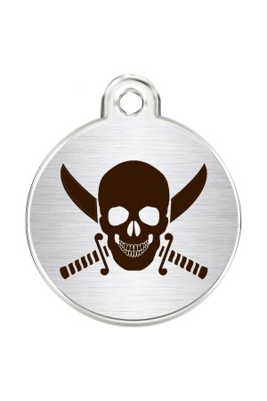 CNATTAGS Stainless Steel Pet ID Tags Personalized Designers Round Various Designs (Skull)